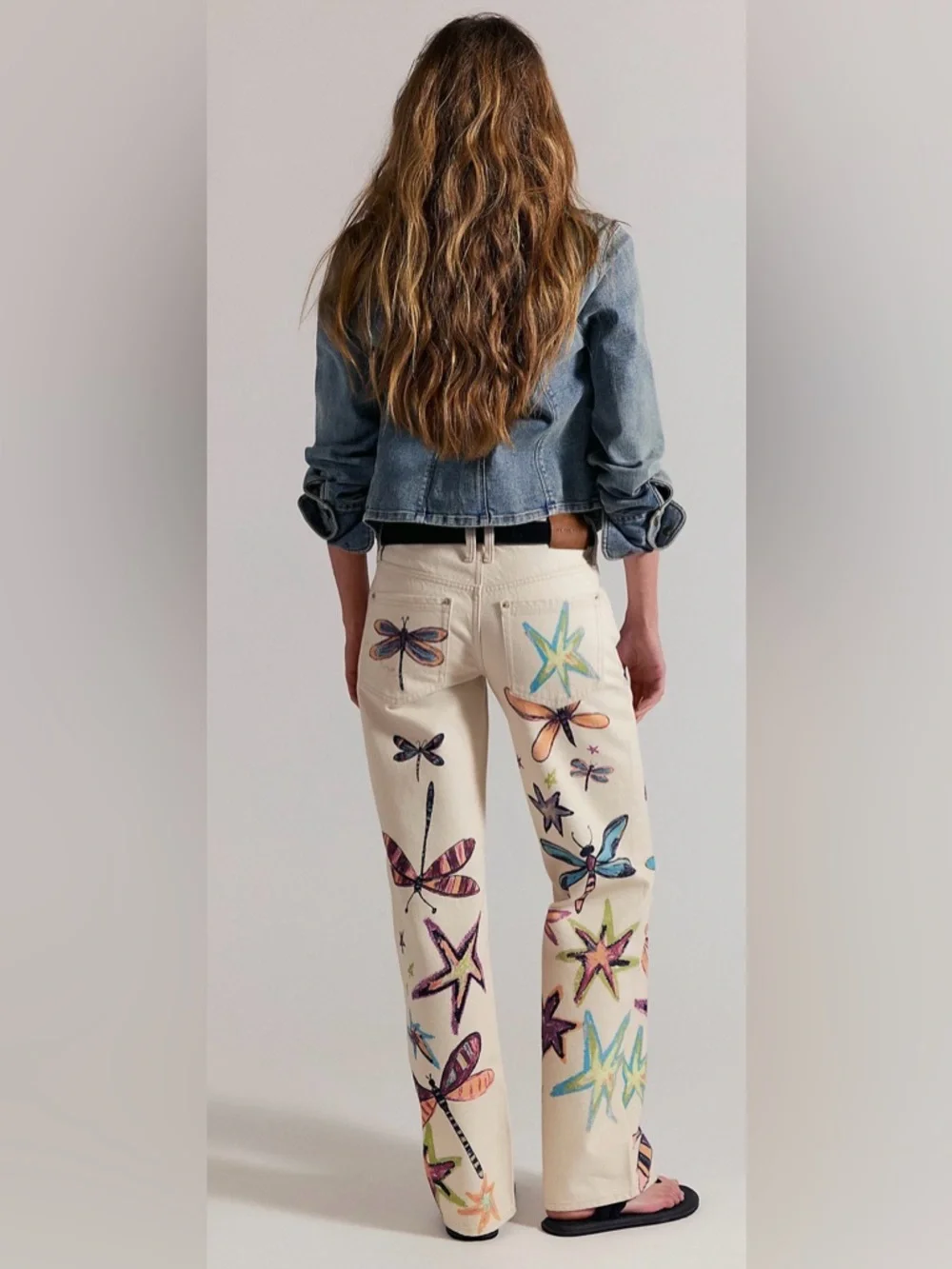 Free People Tennessee Illusions Jeans Dragonfly Print Low Rise Size 28 NEW - Picture 3 of 9